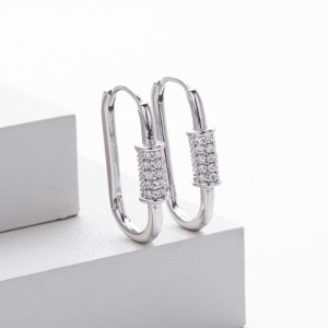 925 Sterling Silver Pave Accent Carabiner Hoop Earrings 60200321 925 Sterling Silver Pave Accent Carabiner Hoop Earrings 60200321