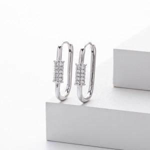 925 Sterling Silver Pave Accent Carabiner Hoop Earrings 60200321 925 Sterling Silver Pave Accent Carabiner Hoop Earrings 60200321