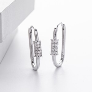 925 Sterling Silver Pave Accent Carabiner Hoop Earrings 60200321 925 Sterling Silver Pave Accent Carabiner Hoop Earrings 60200321