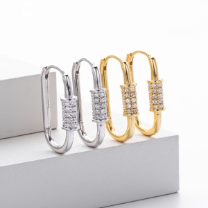 925 Sterling Silver Pave Accent Carabiner Hoop Earrings 60200321 925 Sterling Silver Pave Accent Carabiner Hoop Earrings 60200321
