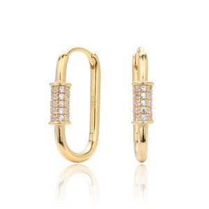 925 Sterling Silver Pave Accent Carabiner Hoop Earrings 60200321 925 Sterling Silver Pave Accent Carabiner Hoop Earrings 60200321