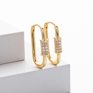 925 Sterling Silver Pave Accent Carabiner Hoop Earrings 60200321 925 Sterling Silver Pave Accent Carabiner Hoop Earrings 60200321