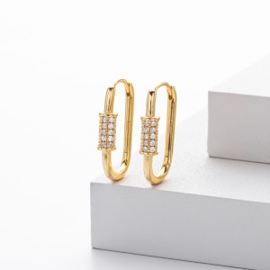 925 Sterling Silver Pave Accent Carabiner Hoop Earrings 60200321 925 Sterling Silver Pave Accent Carabiner Hoop Earrings 60200321