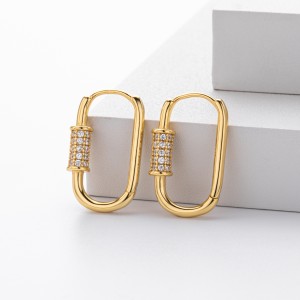 925 Sterling Silver Pave Accent Carabiner Hoop Earrings 60200321 925 Sterling Silver Pave Accent Carabiner Hoop Earrings 60200321