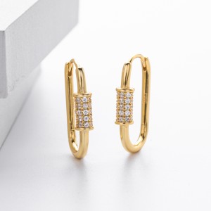 925 Sterling Silver Pave Accent Carabiner Hoop Earrings 60200321 925 Sterling Silver Pave Accent Carabiner Hoop Earrings 60200321