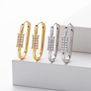 925 Sterling Silver Pave Accent Carabiner Hoop Earrings 60200321 925 Sterling Silver Pave Accent Carabiner Hoop Earrings 60200321