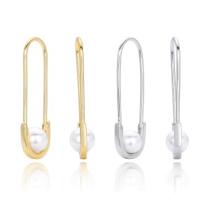 925 Sterling Silver Glass Pearl Safety Pin Earring 60200322 925 Sterling Silver Glass Pearl Safety Pin Earring 60200322