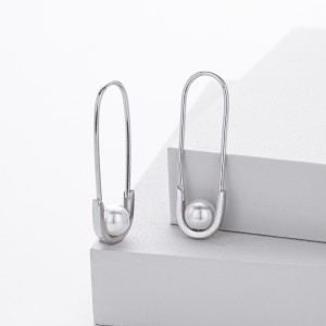 925 Sterling Silver Glass Pearl Safety Pin Earring 60200322 925 Sterling Silver Glass Pearl Safety Pin Earring 60200322