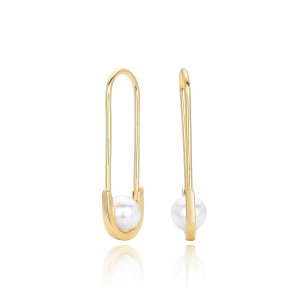 925 Sterling Silver Glass Pearl Safety Pin Earring 60200322 925 Sterling Silver Glass Pearl Safety Pin Earring 60200322