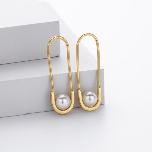 925 Sterling Silver Glass Pearl Safety Pin Earring 60200322 925 Sterling Silver Glass Pearl Safety Pin Earring 60200322