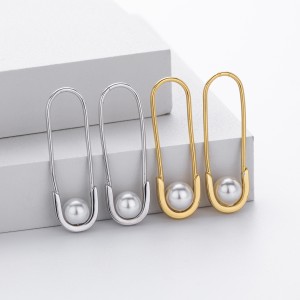 925 Sterling Silver Glass Pearl Safety Pin Earring 60200322 925 Sterling Silver Glass Pearl Safety Pin Earring 60200322