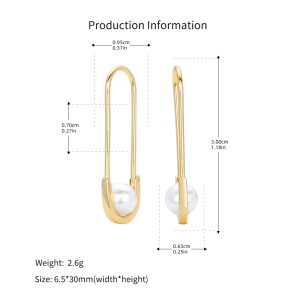 925 Sterling Silver Glass Pearl Safety Pin Earring 60200322 925 Sterling Silver Glass Pearl Safety Pin Earring 60200322