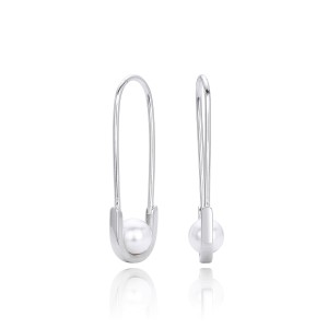 925 Sterling Silver Glass Pearl Safety Pin Earring 60200322 925 Sterling Silver Glass Pearl Safety Pin Earring 60200322