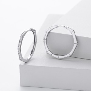 925 Sterling Silver Pave Polygonal Hoop Earrings 60200323