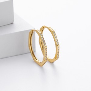 925 Sterling Silver Pave Polygonal Hoop Earrings 60200323