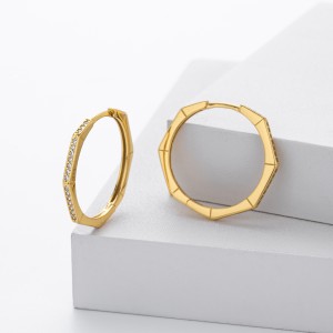 925 Sterling Silver Pave Polygonal Hoop Earrings 60200323