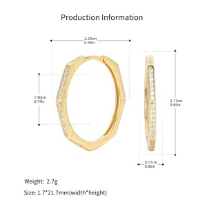 925 Sterling Silver Pave Polygonal Hoop Earrings 60200323