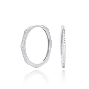 925 Sterling Silver Pave Polygonal Hoop Earrings 60200323