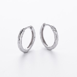925 Sterling Silver Irregular Hammered Texture Hoop Earrings 60200324 925 Sterling Silver Irregular Hammered Texture Hoop Earrings 60200324