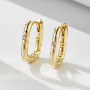 925 Sterling Silver Geometric Solitaire CZ U-Hoop Earrings 60200325 925 Sterling Silver Geometric Solitaire CZ U-Hoop Earrings 60200325