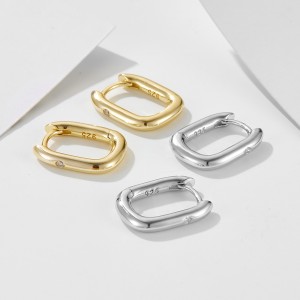 925 Sterling Silver Geometric Solitaire CZ U-Hoop Earrings 60200325 925 Sterling Silver Geometric Solitaire CZ U-Hoop Earrings 60200325