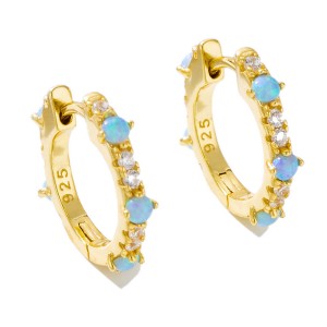 925 Sterling Silver Blue Opal CZ Hoop Earrings 60200327 925 Sterling Silver Blue Opal CZ Hoop Earrings 60200327