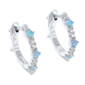 925 Sterling Silver Blue Opal CZ Hoop Earrings 60200327 925 Sterling Silver Blue Opal CZ Hoop Earrings 60200327