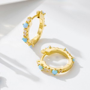 925 Sterling Silver Blue Opal CZ Hoop Earrings 60200327 925 Sterling Silver Blue Opal CZ Hoop Earrings 60200327