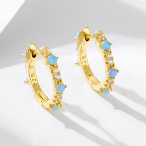 925 Sterling Silver Blue Opal CZ Hoop Earrings 60200327 925 Sterling Silver Blue Opal CZ Hoop Earrings 60200327