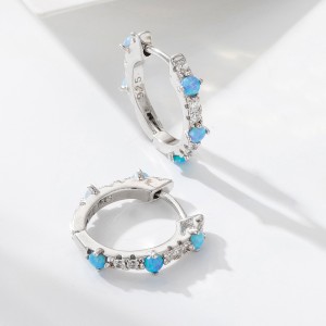 925 Sterling Silver Blue Opal CZ Hoop Earrings 60200327 925 Sterling Silver Blue Opal CZ Hoop Earrings 60200327