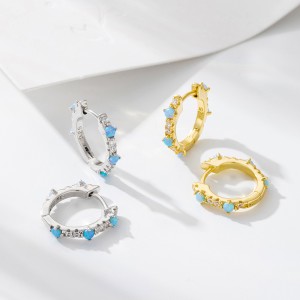 925 Sterling Silver Blue Opal CZ Hoop Earrings 60200327 925 Sterling Silver Blue Opal CZ Hoop Earrings 60200327