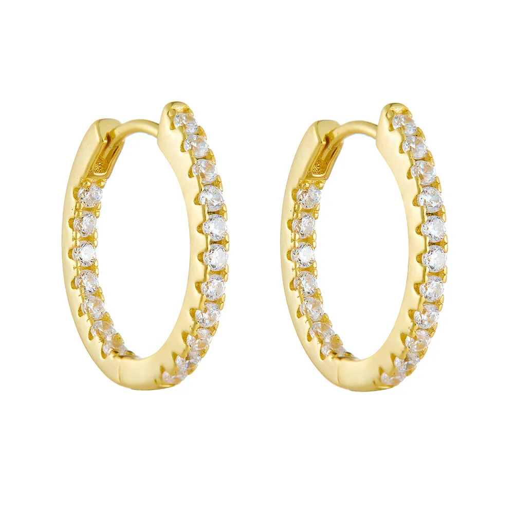 925 Sterling Silver Single Row CZ Hoop Earrings 60200328