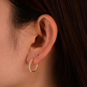 925 Sterling Silver Single Row CZ Hoop Earrings 60200328