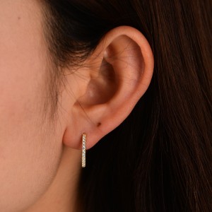 925 Sterling Silver Single Row CZ Hoop Earrings 60200328