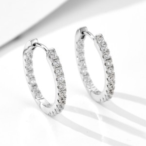 925 Sterling Silver Single Row CZ Hoop Earrings 60200328