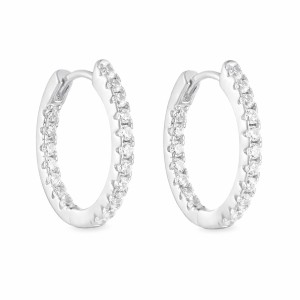 925 Sterling Silver Single Row CZ Hoop Earrings 60200328