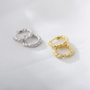925 Sterling Silver Twisted Cable Pave Huggie Earrings 60200329