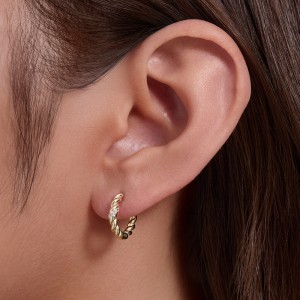 925 Sterling Silver Twisted Cable Pave Huggie Earrings 60200329