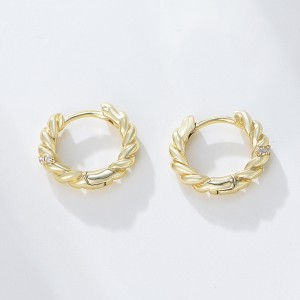 925 Sterling Silver Twisted Cable Pave Huggie Earrings 60200329