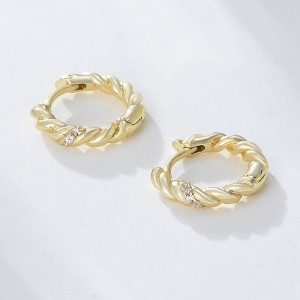 925 Sterling Silver Twisted Cable Pave Huggie Earrings 60200329