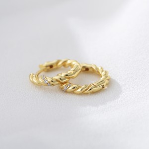 925 Sterling Silver Twisted Cable Pave Huggie Earrings 60200329