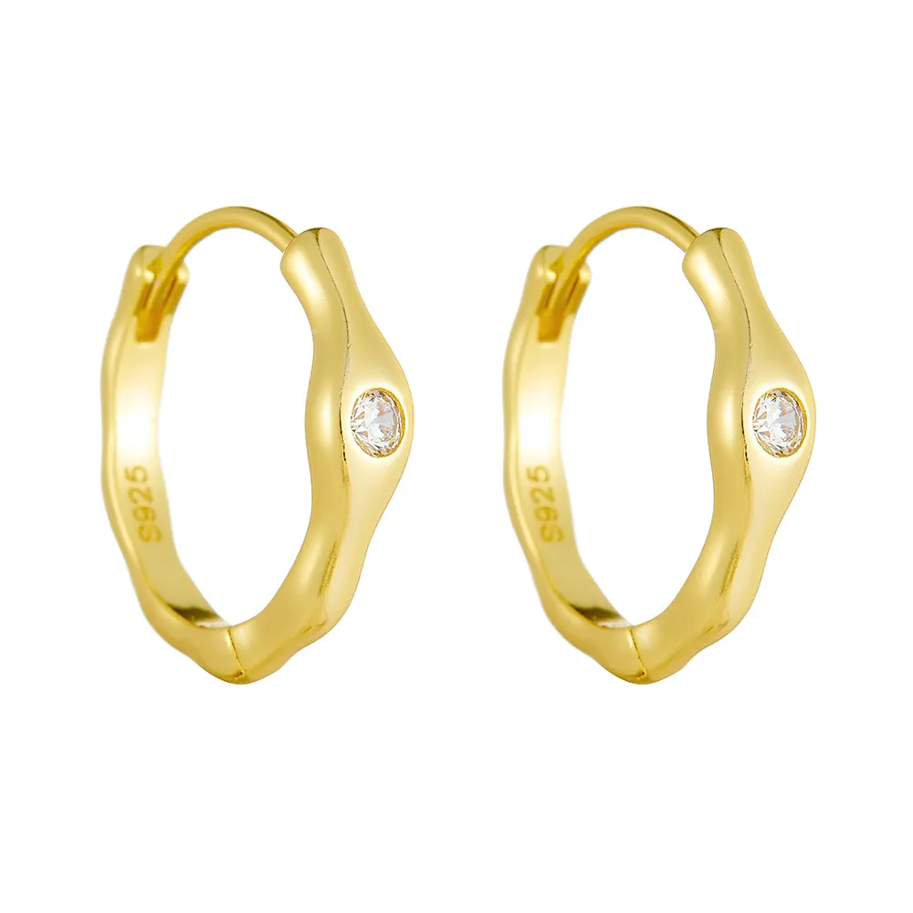 925 Sterling Silver Irregular Melted CZ Hoop Earrings 60200330