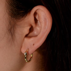 925 Sterling Silver Irregular Melted CZ Hoop Earrings 60200330