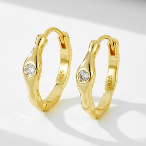 925 Sterling Silver Irregular Melted CZ Hoop Earrings 60200330