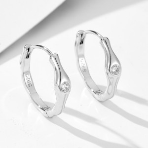 925 Sterling Silver Irregular Melted CZ Hoop Earrings 60200330