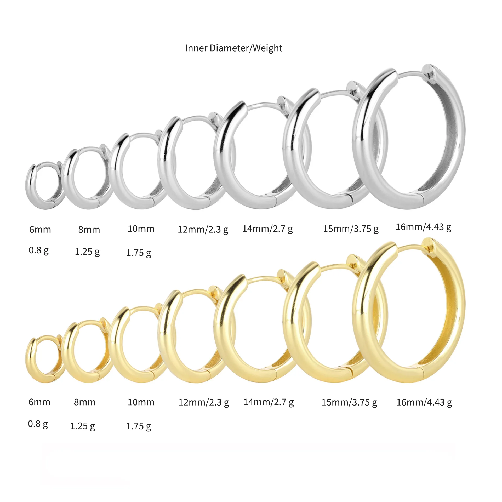 925 Sterling Silver Plain Polished Huggie Hoop Series 60200331 925 Sterling Silver Plain Polished Huggie Hoop Series 60200331