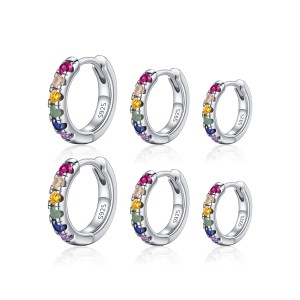 925 Sterling Silver Rainbow CZ Huggie Hoop Earrings 60200332