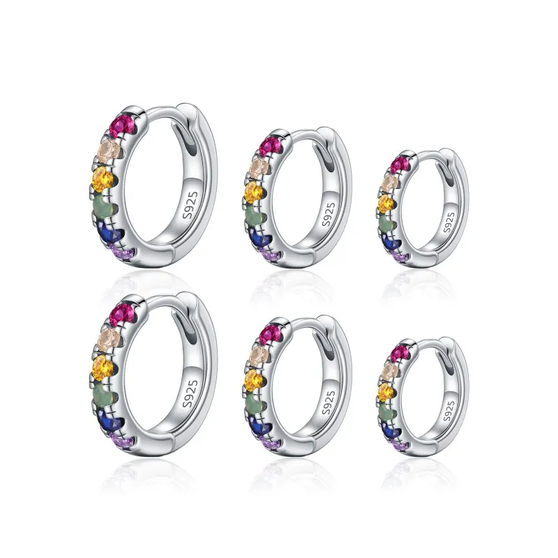 925 Sterling Silver Rainbow CZ Huggie Hoop Earrings 60200332