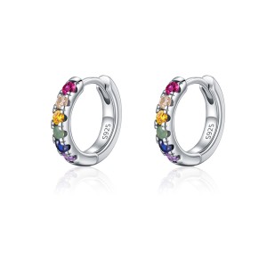 925 Sterling Silver Rainbow CZ Huggie Hoop Earrings 60200332