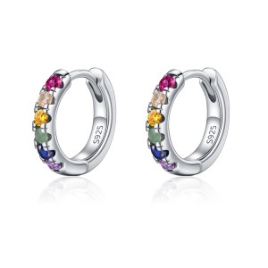 925 Sterling Silver Rainbow CZ Huggie Hoop Earrings 60200332
